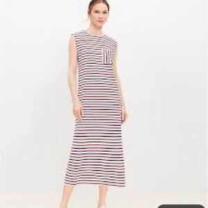 LOFT Striped Sleeveless Midi dress size Medium summer shirt dress